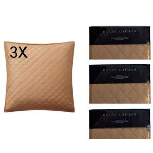 Lot Of 3 NWT Ralph Lauren Euro Sham Cromwell Quilted Camel Beige Tan $855 Value